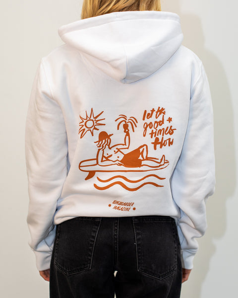 Good Times Longboarder Magazine Unisex Hoodie White Hoodie Longboarder Magazine   