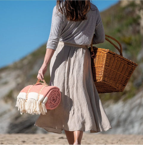 Candy Floss Pink Herringbone Wool Picnic Blanket - Atlantic Blankets Blankets Atlantic Blankets   