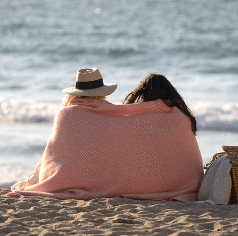 Candy Floss Pink Herringbone Wool Picnic Blanket - Atlantic Blankets Blankets Atlantic Blankets   