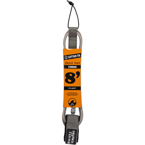 SHRED CORD 8' SURF LEASH STANDARD Surfboard Leash Captain Fin Co Grey 8' Leash 