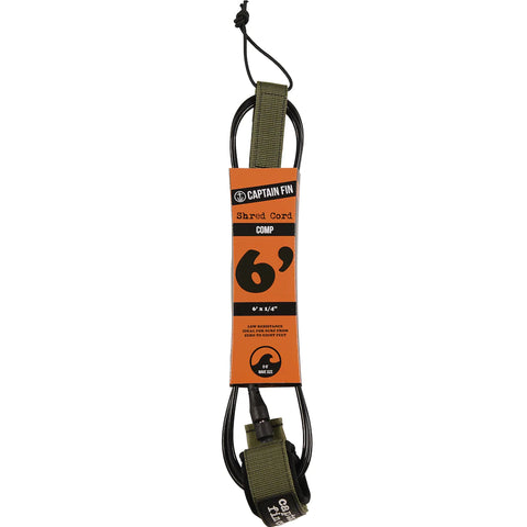 SHRED CORD 6' SURF LEASH COMP Surfboard Leash Captain Fin Co Army 6' Leash 