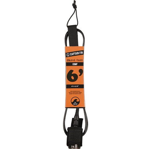 SHRED CORD 6' SURF LEASH COMP Surfboard Leash Captain Fin Co Black 6' Leash 